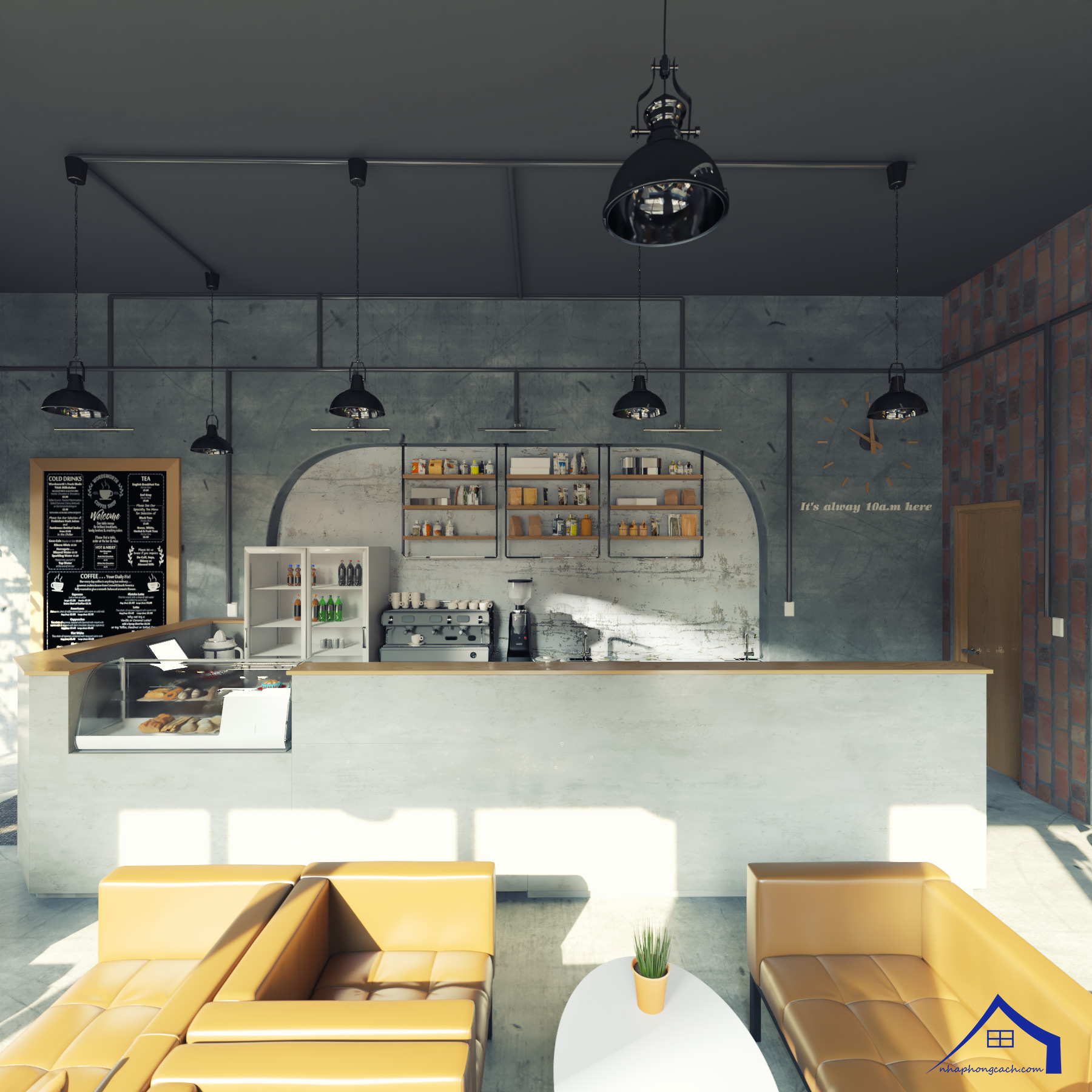 Thiết kế quán cà phê phong cách Công nghiệp (Industrial) 6