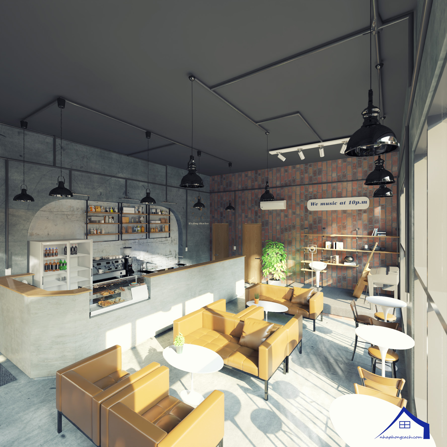 Thiết kế quán cà phê phong cách Công nghiệp (Industrial) 14
